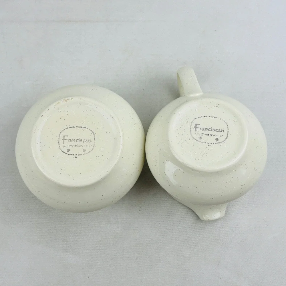 Franciscan Autumn Sugar Creamer Set Speckled‎ Leaves Bowl Lid MCM Vintage